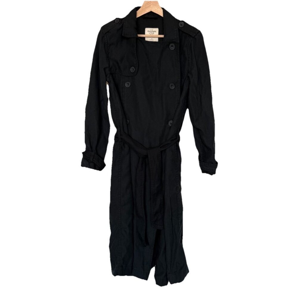 Abercrombie & Fitch Black Trench Coat Womens Small Preppy Minimalist Scandi Girl